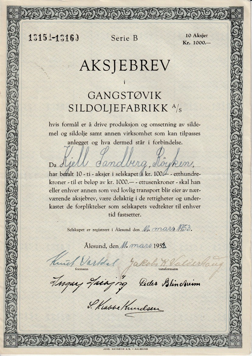 GANGSTØVIK SILDOLJEFABRIKK- ÅLESUND 1953