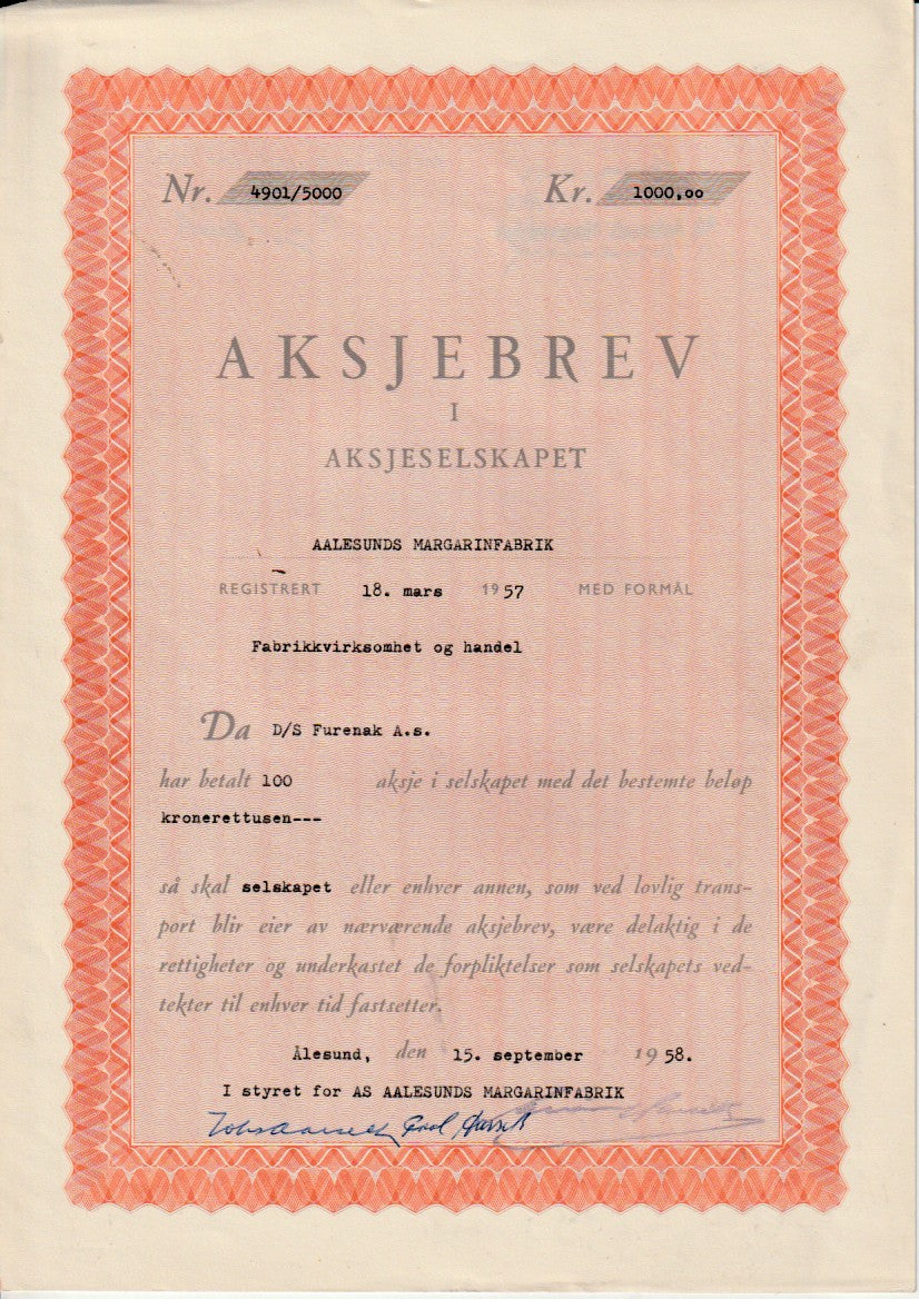 AALESUNDS MARGARINFABRIK- ÅLESUND 1958