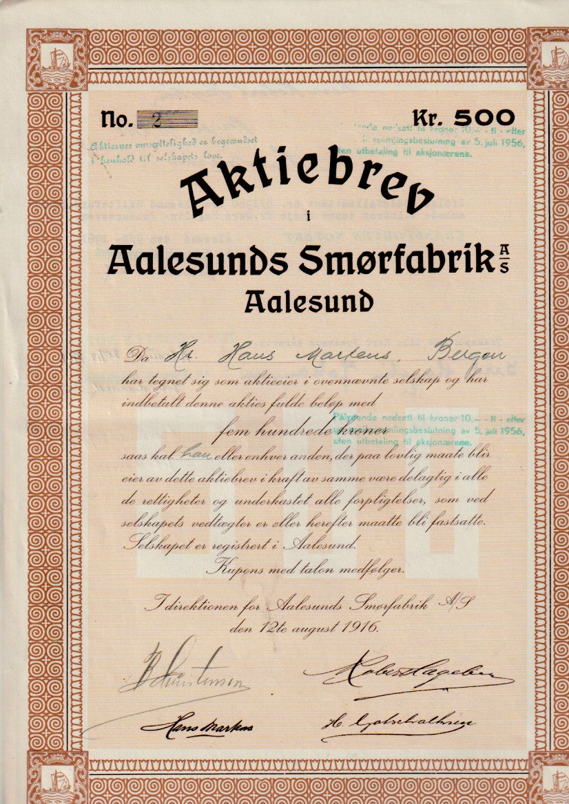 AALESUNDS SMØRFABRIK - ÅLESUND 1916