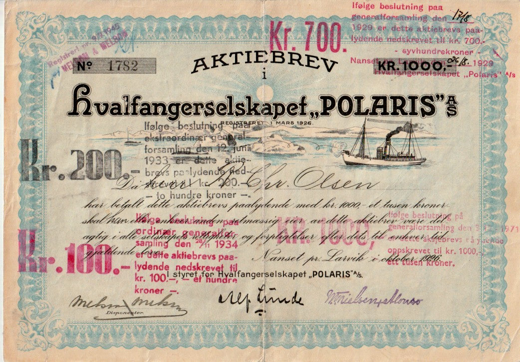 HVALFANGERSELSKAPET POLARS- LARVIK 1926