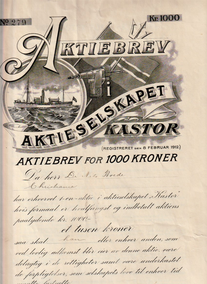 KASTOR ( HVALFANGERSELSKAPET) - TØNSBERG 1912