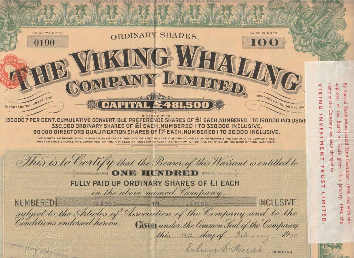 THE VIKING WHALING COMPANY - LONDON 1930