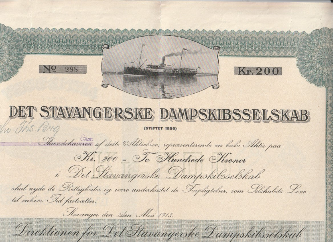 DET STAVANGERSEKE DAMPSKIBSSELSKAB- STAVANGER - 1913