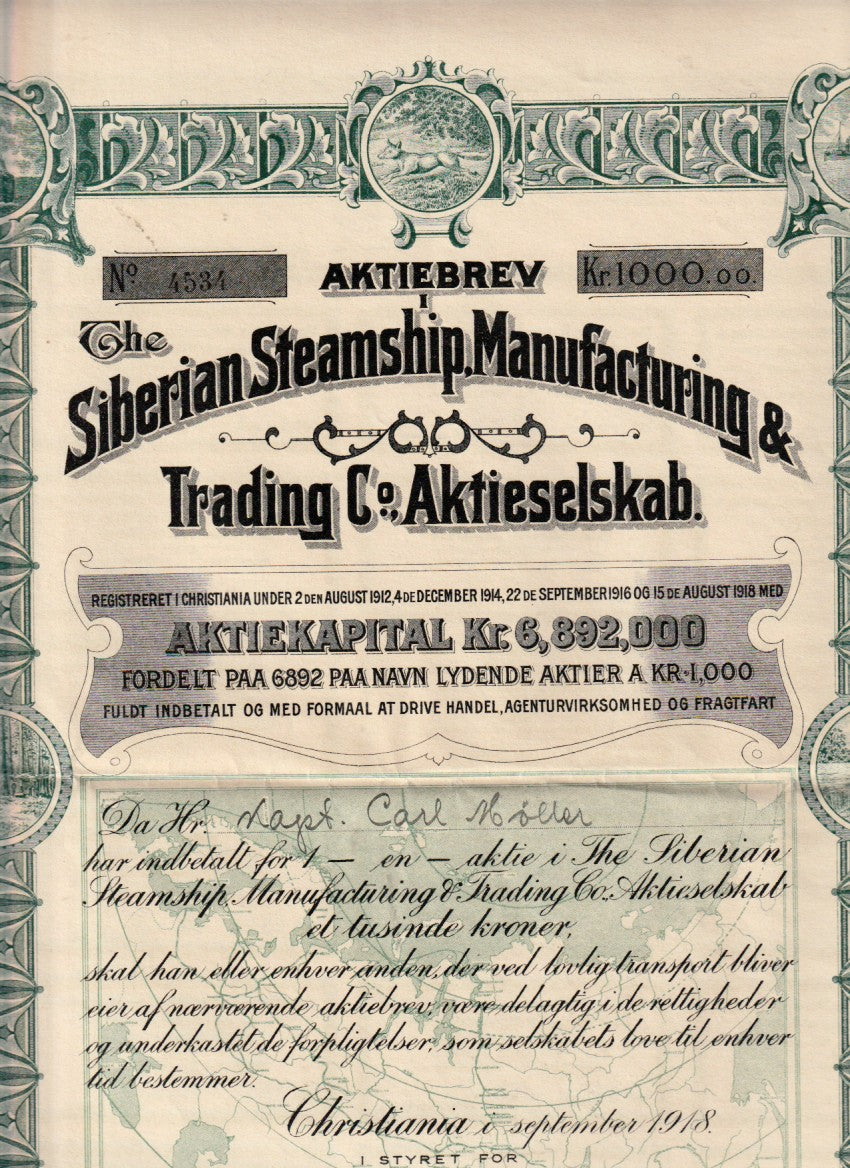 THE SIBERIAN STAMSHIP, MANUFACTURING & TRADING CO. CHRISTIANIA 1918