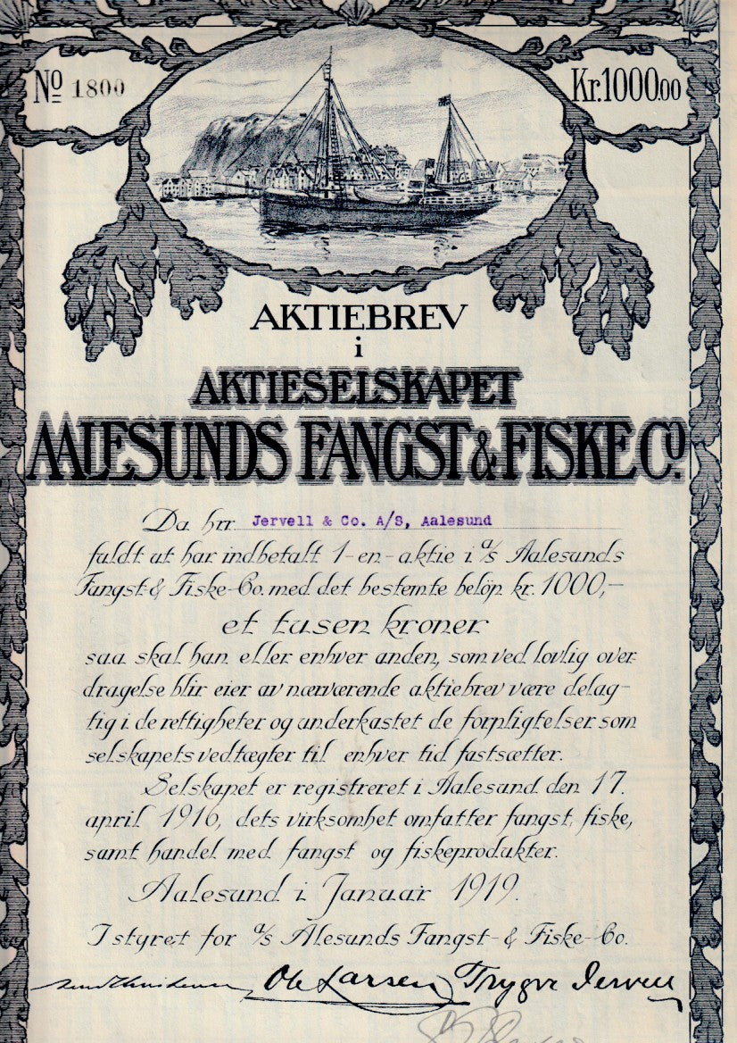 AALESUNDS FANGST  OG  FISKE  - ÅLESUND   1919