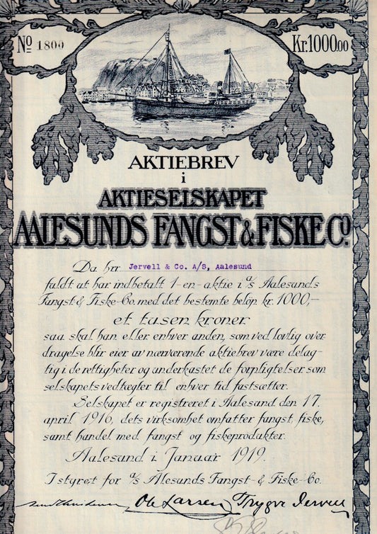 AALESUNDS FANGST  OG  FISKE  - ÅLESUND   1919