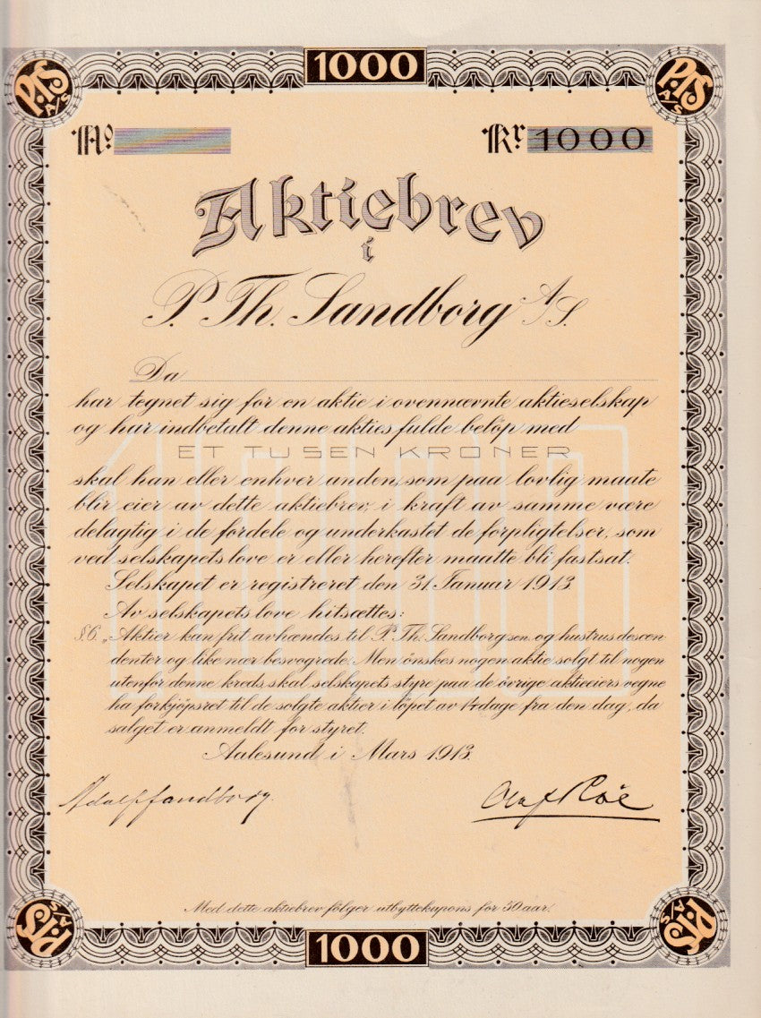 P.H. SANDBERG - AALESUND (  ÅLESUND)  1913