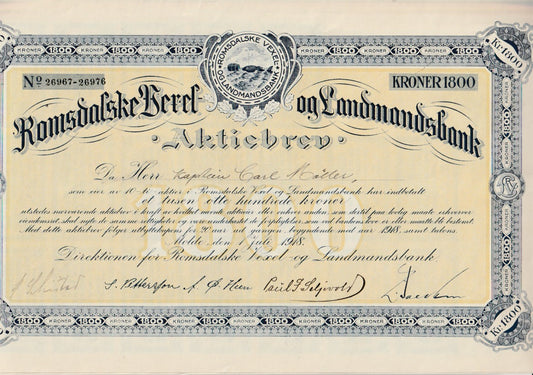 ROMSDALSKE VEXEL OG LANDMANDSBANK - MOØDE  1918