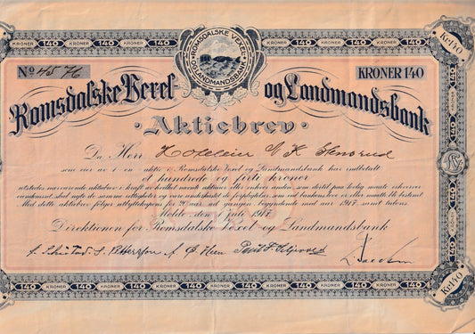 ROMSDALSKE VEXEL OG LANDMANDSBANK- MOLDE  1917