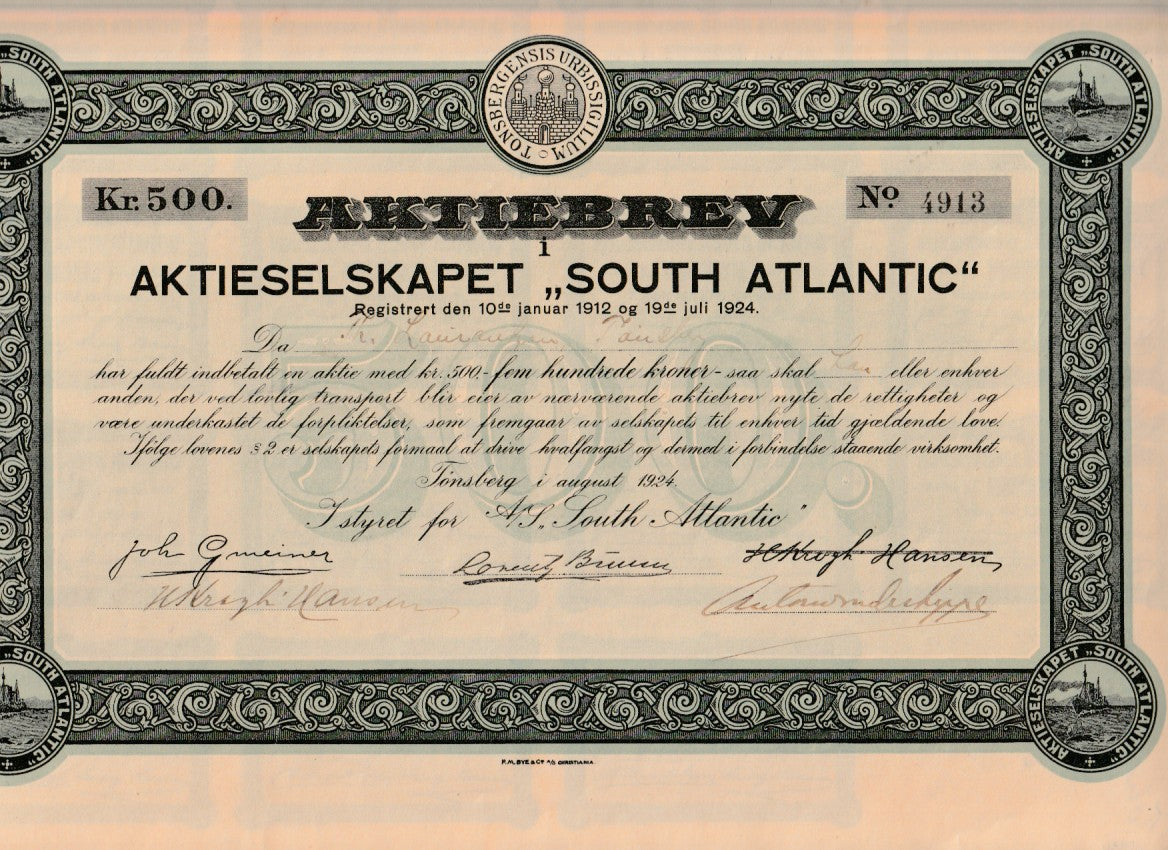 SOUTH  ATLANTIC - TØNSBERG  1924