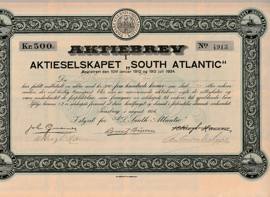 SOUTH  ATLANTIC - TØNSBERG  1924