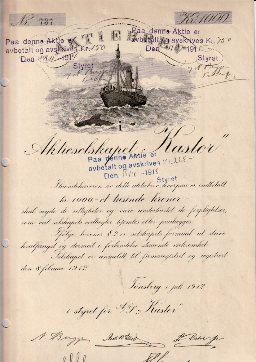 KASTOR - TØNSBERG  - 1912