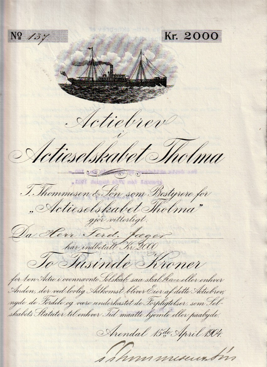 THOLMA   - ARENDAL  1904