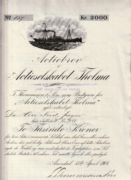 THOLMA   - ARENDAL  1904