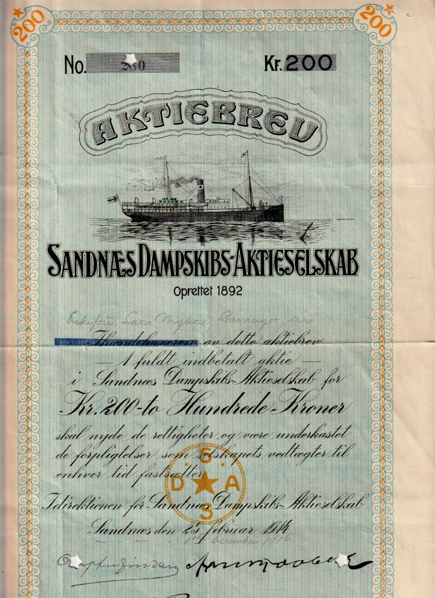SANDNÆS DAMPSKIBS-AKTIESELSKAB-  1914