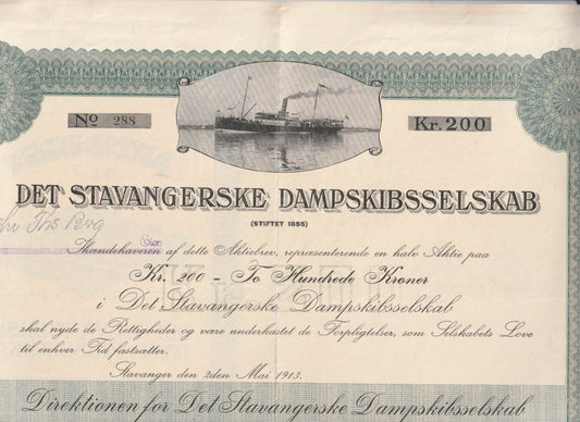 DET STAVANGERSEKE DAMPSKIBSSELSKAB- STAVANGER -  1913