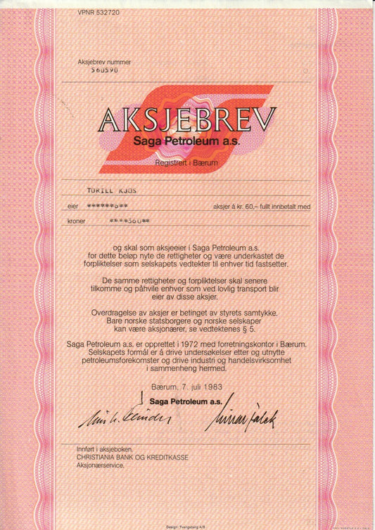 SAGA PETROLEUM -  BÆRUM  1983