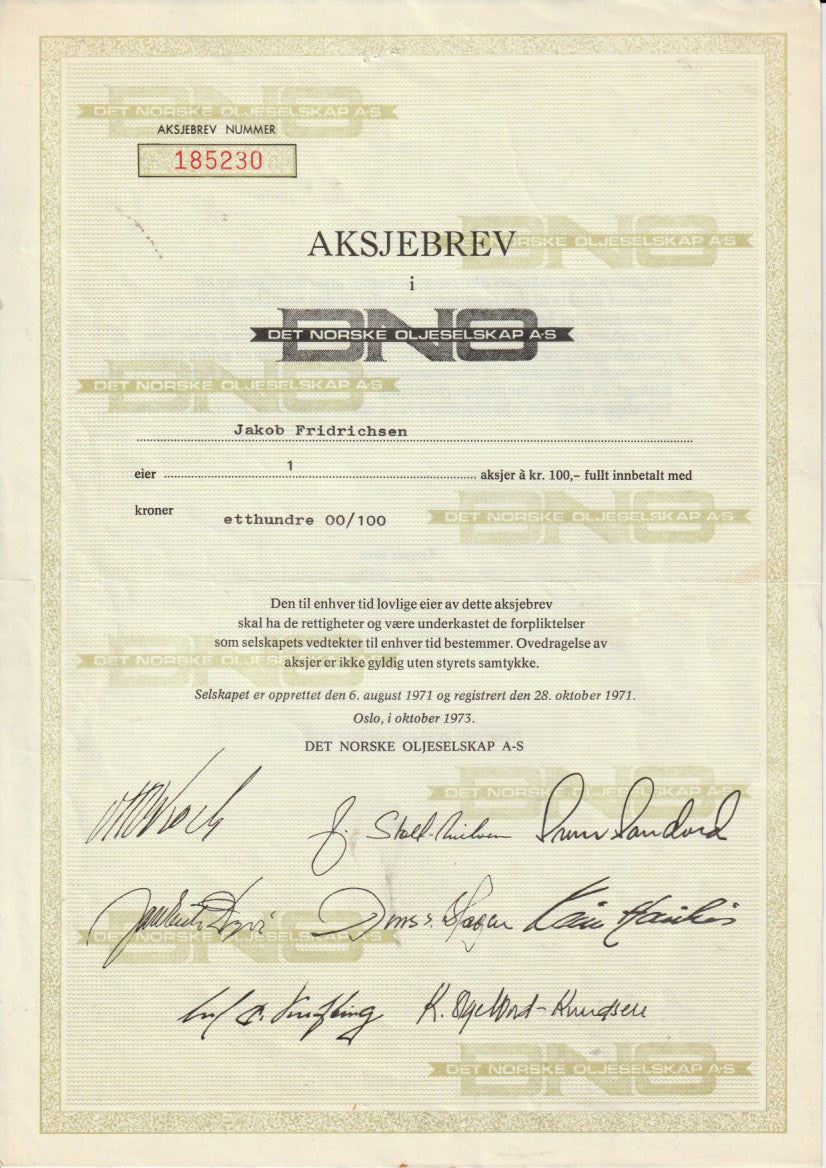 DET NORSKE OLJESELSKAP -  OSLO  1973