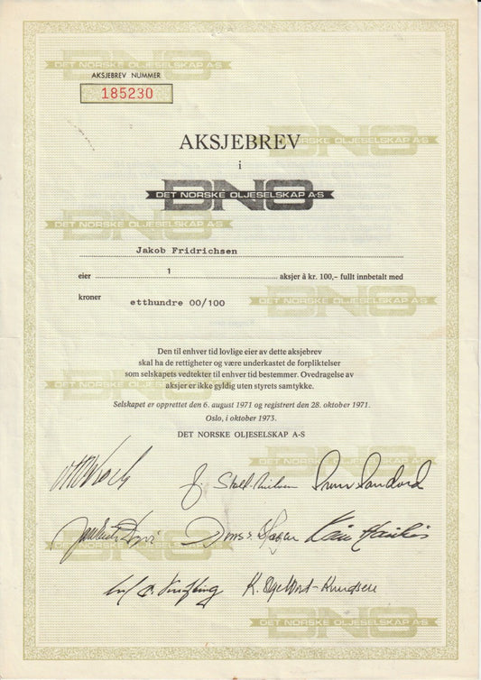 DET NORSKE OLJESELSKAP -  OSLO  1973